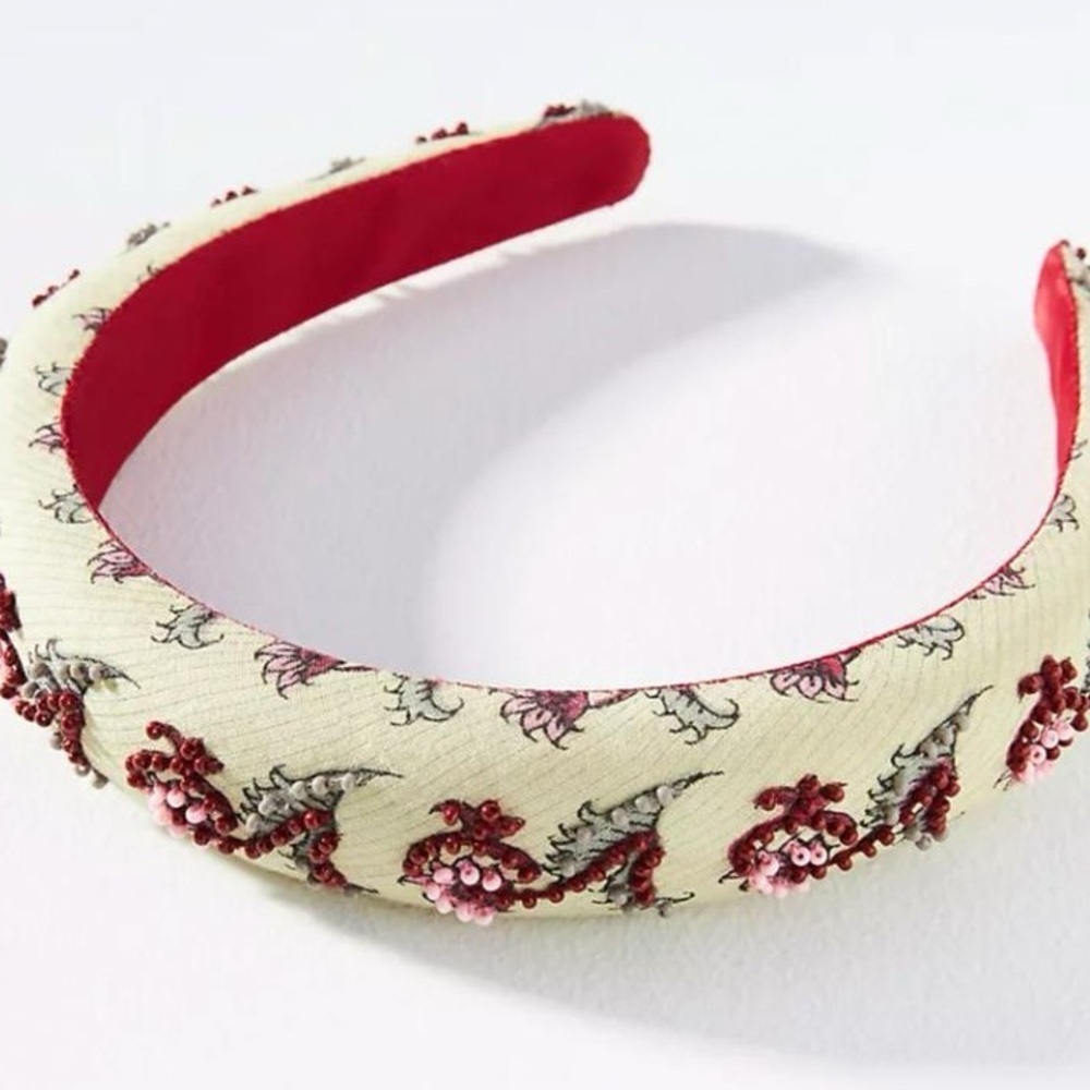 Anthropologie Mignonne Gavigan beaded Embroidered Headband - green and Red